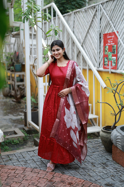 NEW FESTIVE Raw Silk Maxi with Digital Printed Duppata- Feeding/Non Feeding FC0171