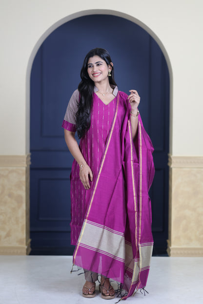Premium Raw Silk Salwar Set-(Top,Bottom,Duppatta)-Non Feeding Only FC0316