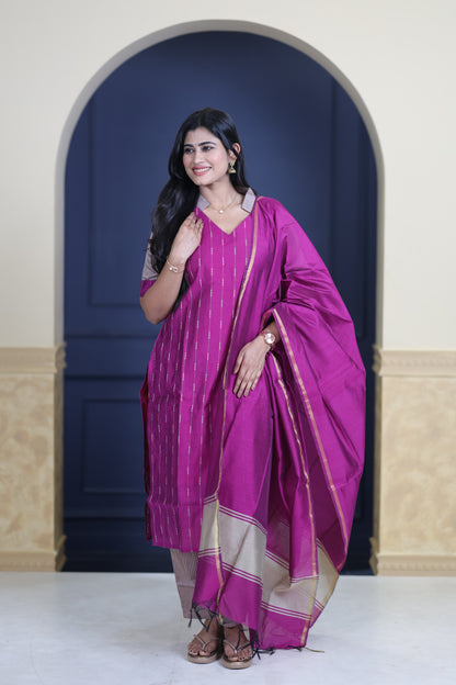 Premium Raw Silk Salwar Set-(Top,Bottom,Duppatta)-Non Feeding Only FC0316