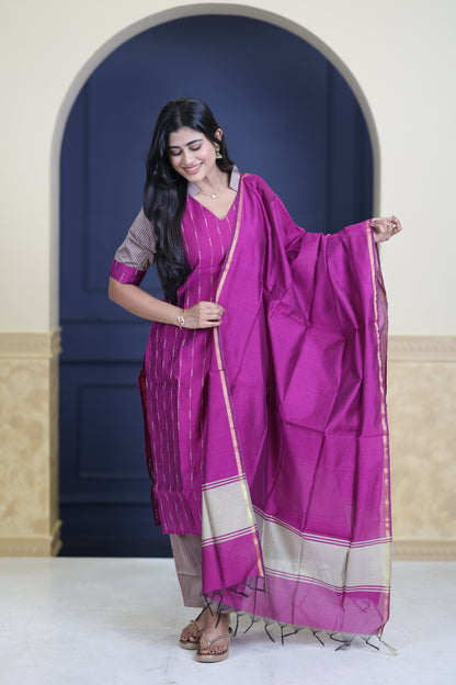Premium Raw Silk Salwar Set-(Top,Bottom,Duppatta)-Non Feeding Only FC0316