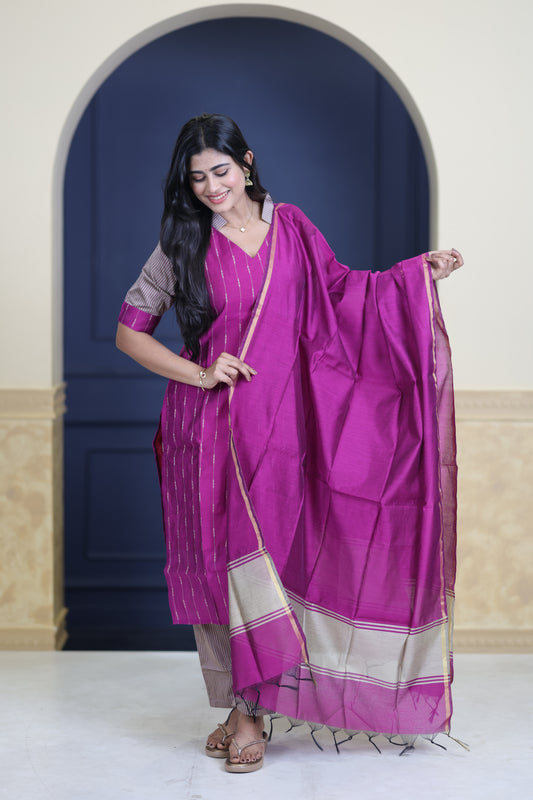 Premium Raw Silk Salwar Set-(Top,Bottom,Duppatta)-Non Feeding Only FC0316