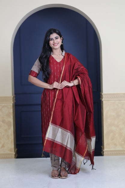 Premium Raw Silk Salwar Set-(Top,Bottom,Duppatta)-Non Feeding Only FC0314