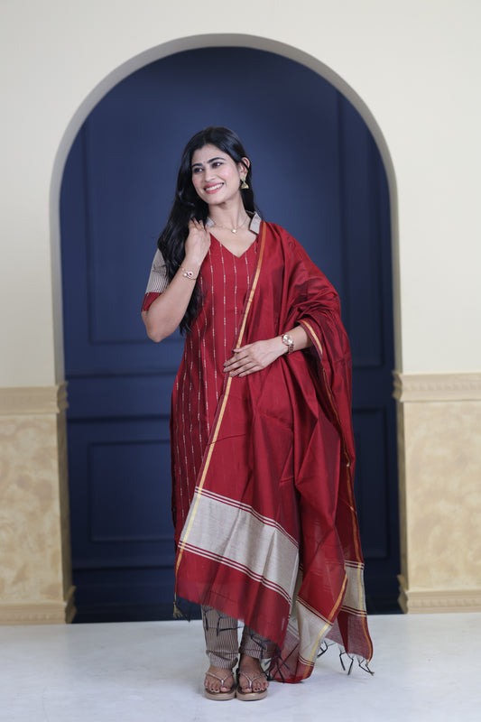 Premium Raw Silk Salwar Set-(Top,Bottom,Duppatta)-Non Feeding Only FC0314
