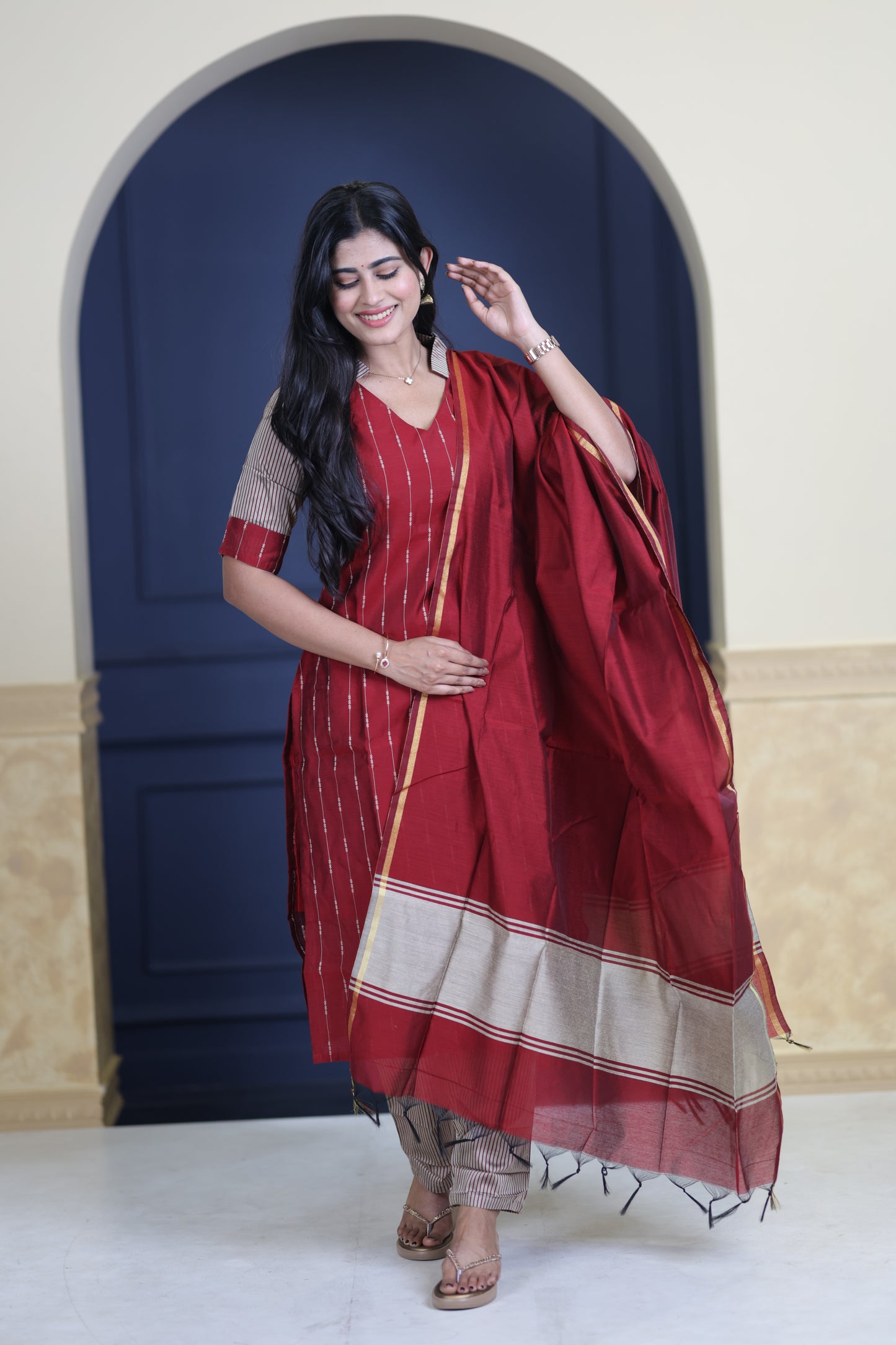 Premium Raw Silk Salwar Set-(Top,Bottom,Duppatta)-Non Feeding Only FC0314