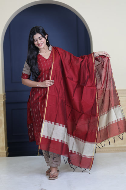Premium Raw Silk Salwar Set-(Top,Bottom,Duppatta)-Non Feeding Only FC0314