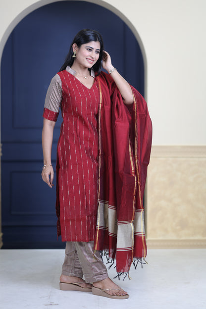 Premium Raw Silk Salwar Set-(Top,Bottom,Duppatta)-Non Feeding Only FC0314