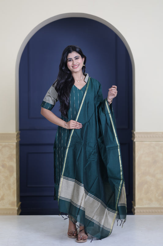 Premium Raw Silk Salwar Set-(Top,Bottom,Duppatta)-Non Feeding Only FC0317