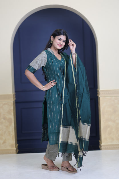 Premium Raw Silk Salwar Set-(Top,Bottom,Duppatta)-Non Feeding Only FC0317