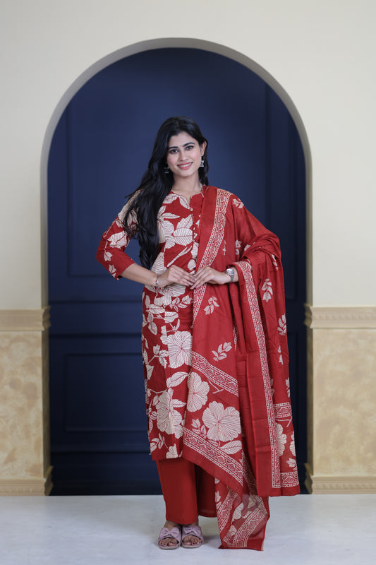 Soft Cotton Corset Salwar Set-(Top,Bottom,Duppatta)-Non Feeding Only