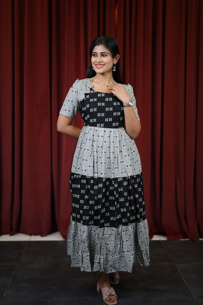 Black/Grey-Premium Cotton Blend Flex Fabric  Maxi with Cotton lining FC0146