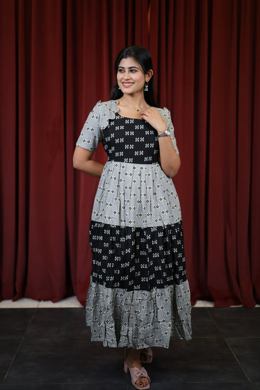 Black/Grey-Premium Cotton Blend Flex Fabric  Maxi with Cotton lining 025