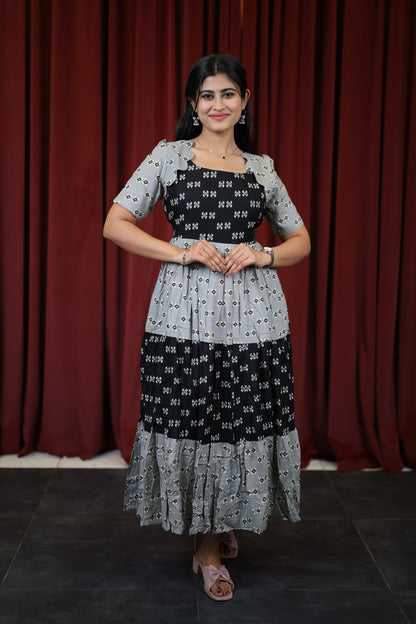 Black/Grey-Premium Cotton Blend Flex Fabric  Maxi with Cotton lining FC0146