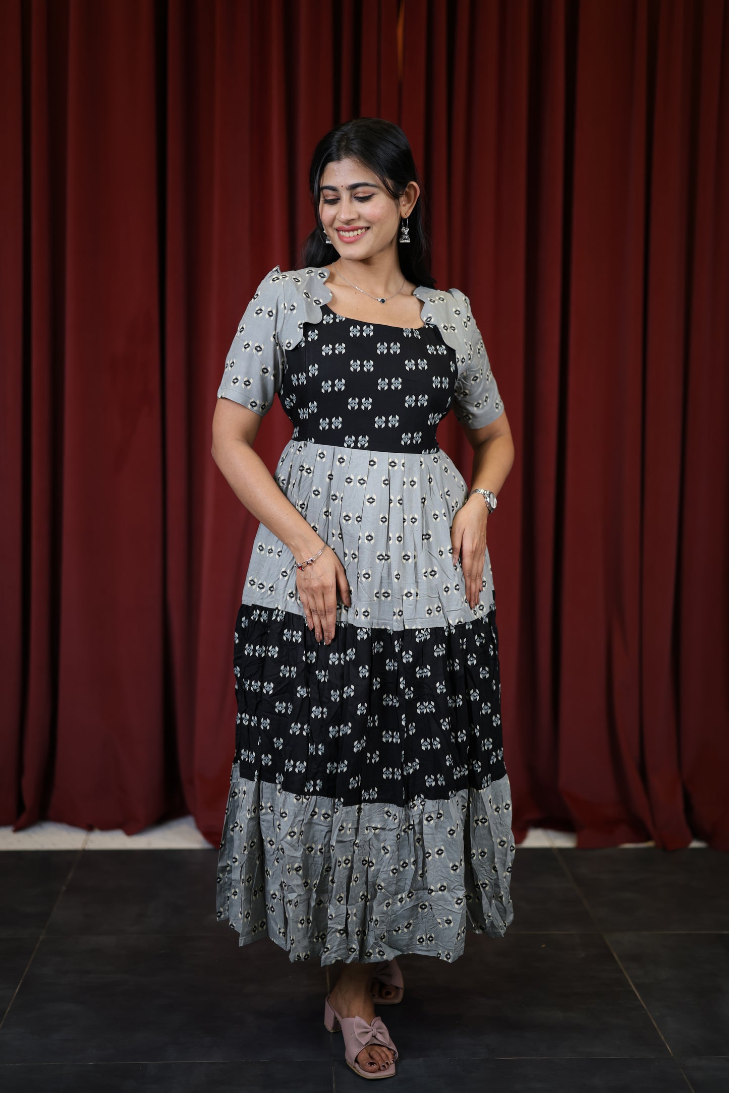 Black/Grey-Premium Cotton Blend Flex Fabric  Maxi with Cotton lining FC0146