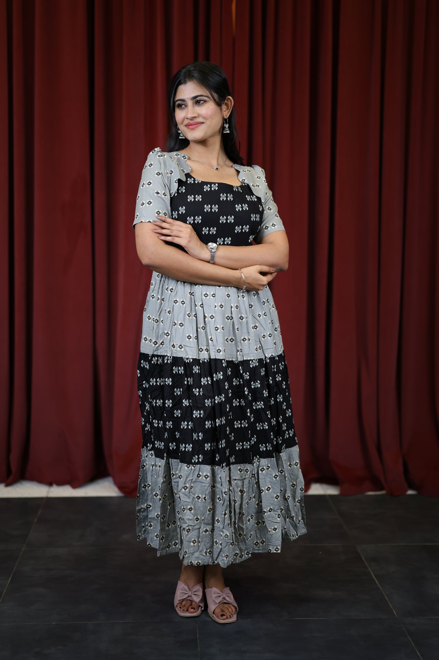 Black/Grey-Premium Cotton Blend Flex Fabric  Maxi with Cotton lining FC0146