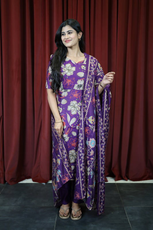 Premium Vatican Foil Printed Salwar Set-(Top,Bottom,Duppatta)- Feeding/Non Feeding FC0269