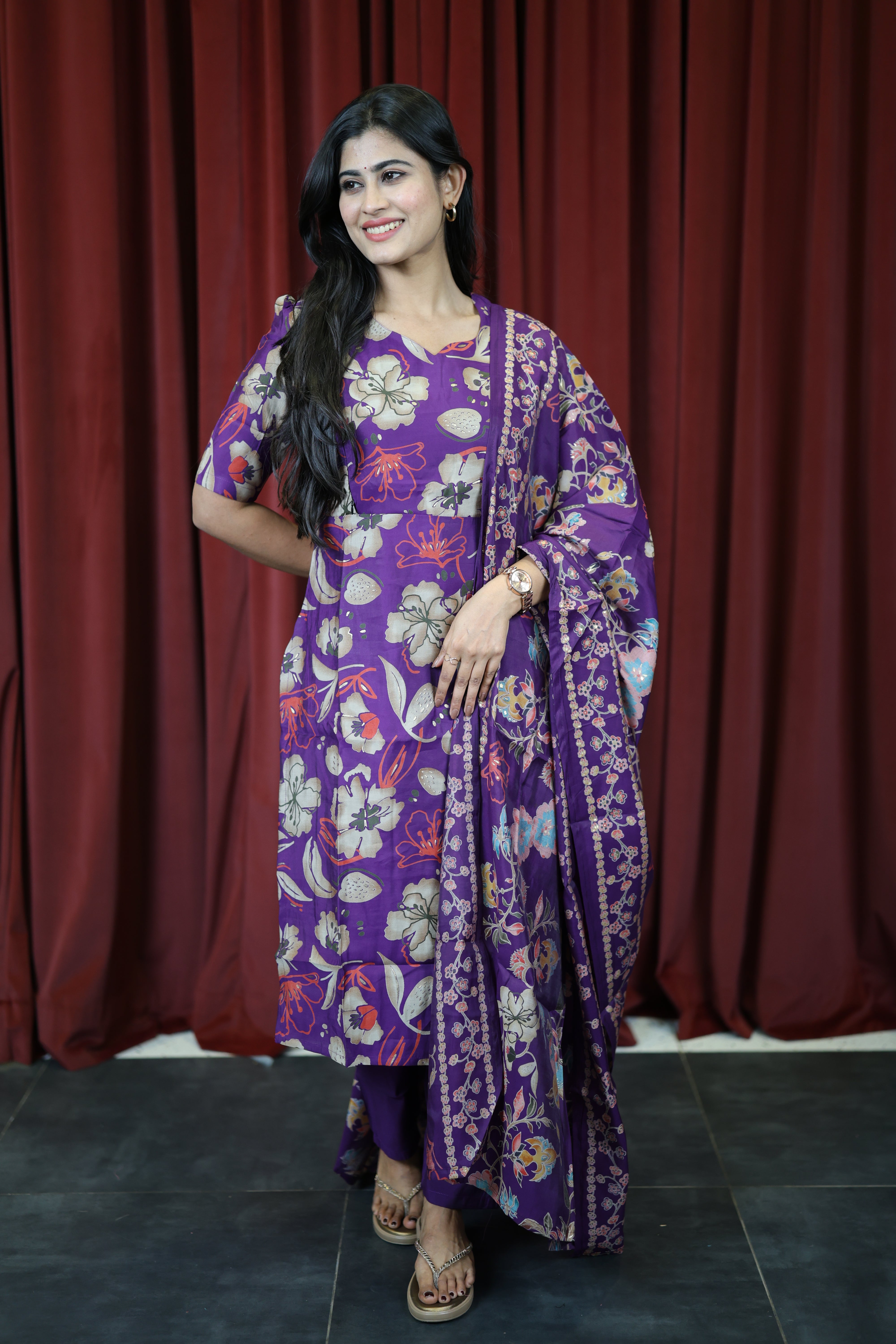 Premium Vatican Foil Printed Salwar Set-(Top,Bottom,Duppatta)- Feeding/Non Feeding