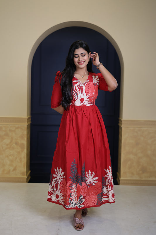 Premium Cotton Daman Print Fabric  Maxi with Cotton lining FC0064
