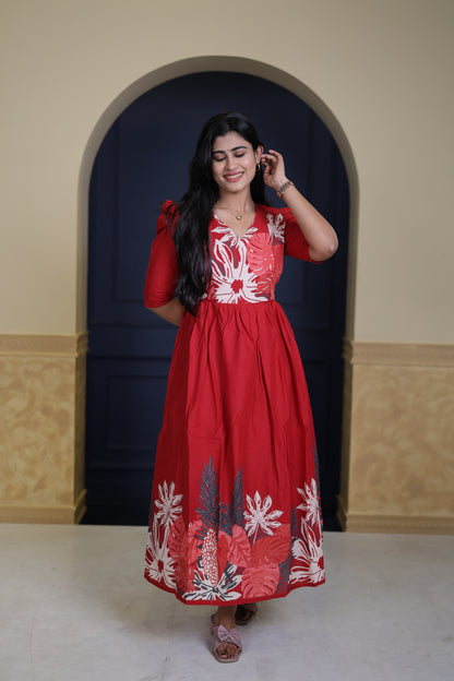 Premium Cotton Daman Print Fabric  Maxi with Cotton lining FC0064