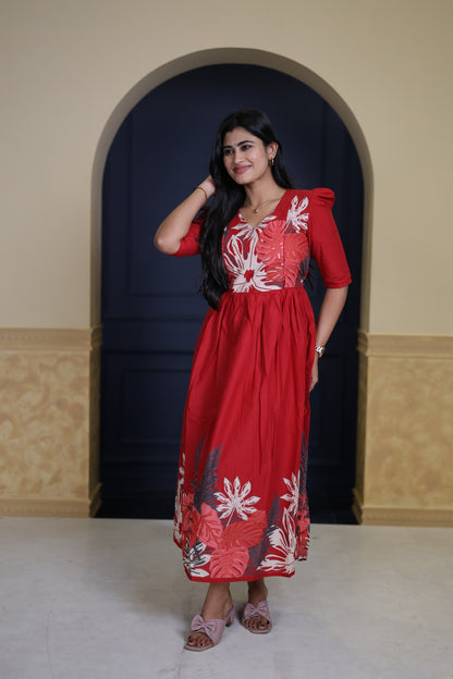Premium Cotton Daman Print Fabric  Maxi with Cotton lining FC0064