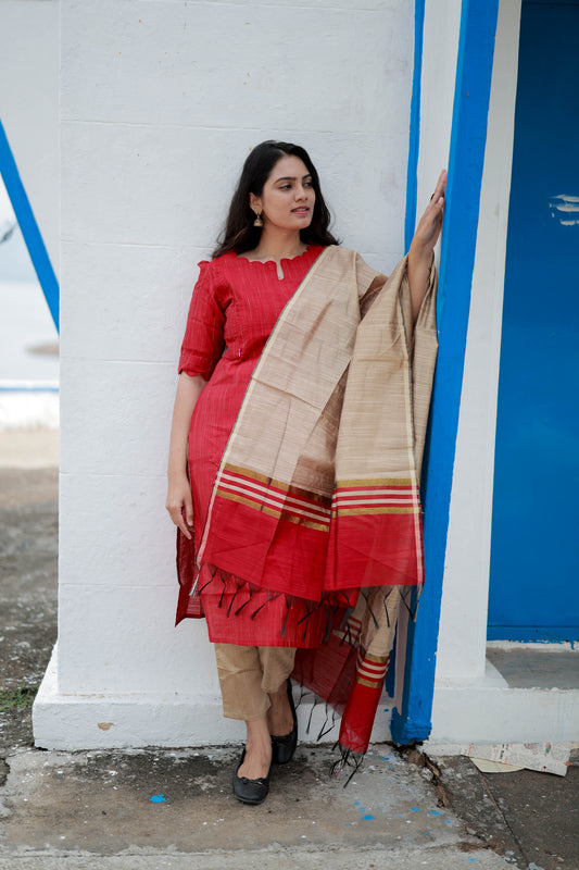 Premium Raw Silk Salwar Set-(Top,Bottom,Duppatta)- 005