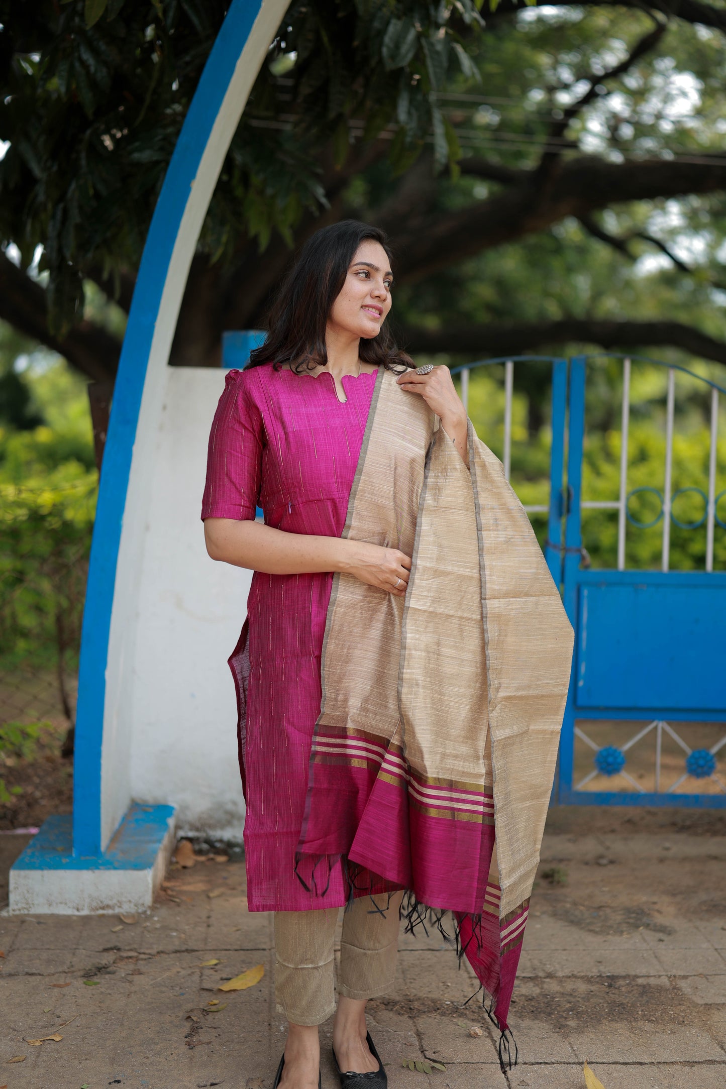 Premium Raw Silk Salwar Set-(Top,Bottom,Duppatta)-Chest  Lining (Purple) FC0295