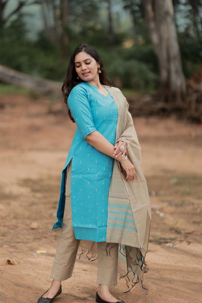Premium Raw Silk Salwar Set-(Top,Bottom,Duppatta)- Feeding/Non Feeding-Blue FC0265