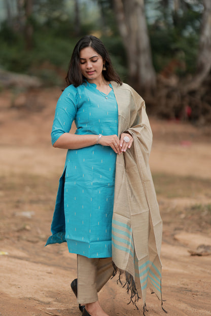 Premium Raw Silk Salwar Set-(Top,Bottom,Duppatta)- Feeding/Non Feeding-Blue FC0265