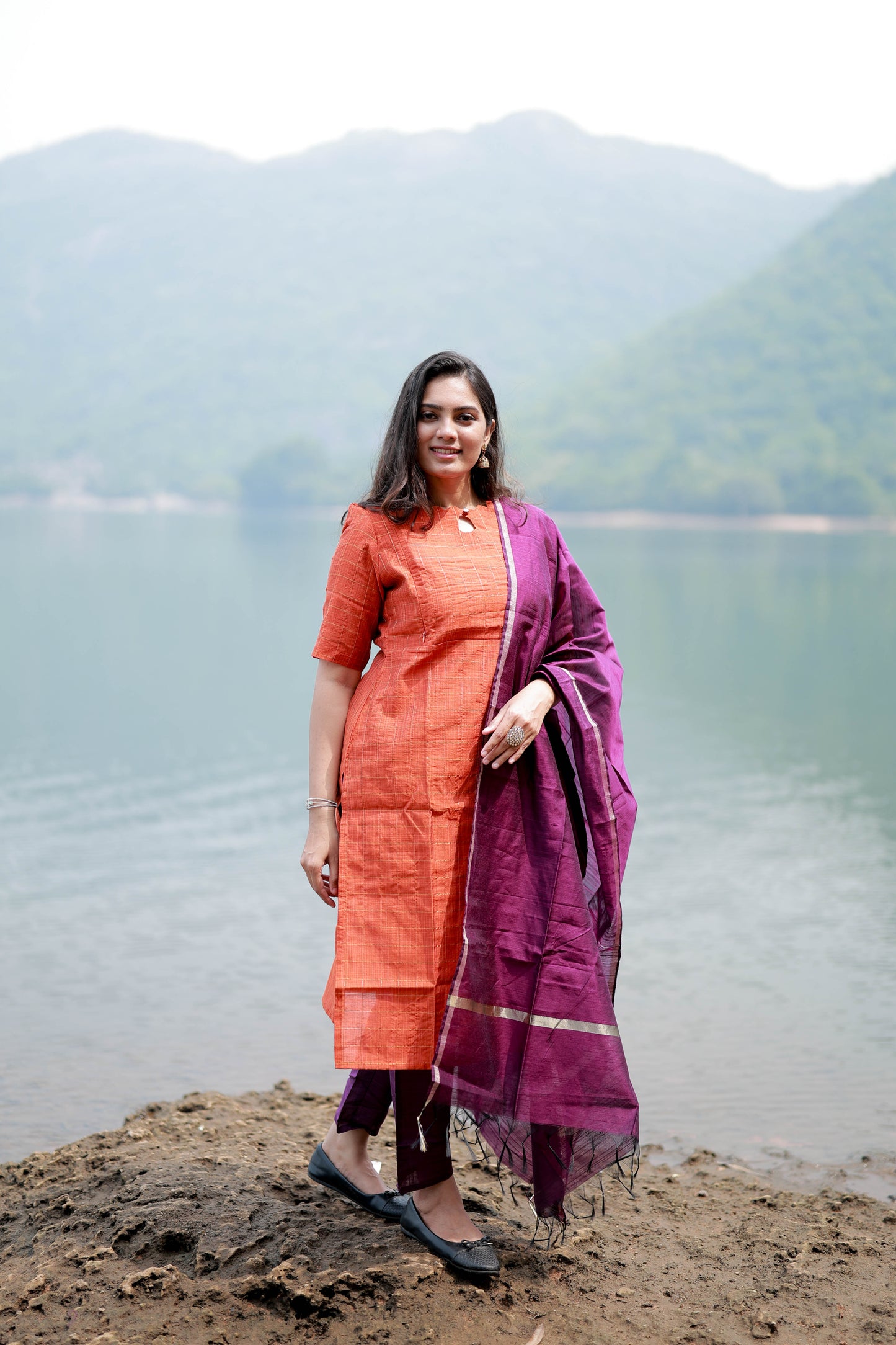 Premium Raw Silk Salwar Set-(Top,Bottom,Duppatta)- Feeding/Non Feeding-Orange FC0422