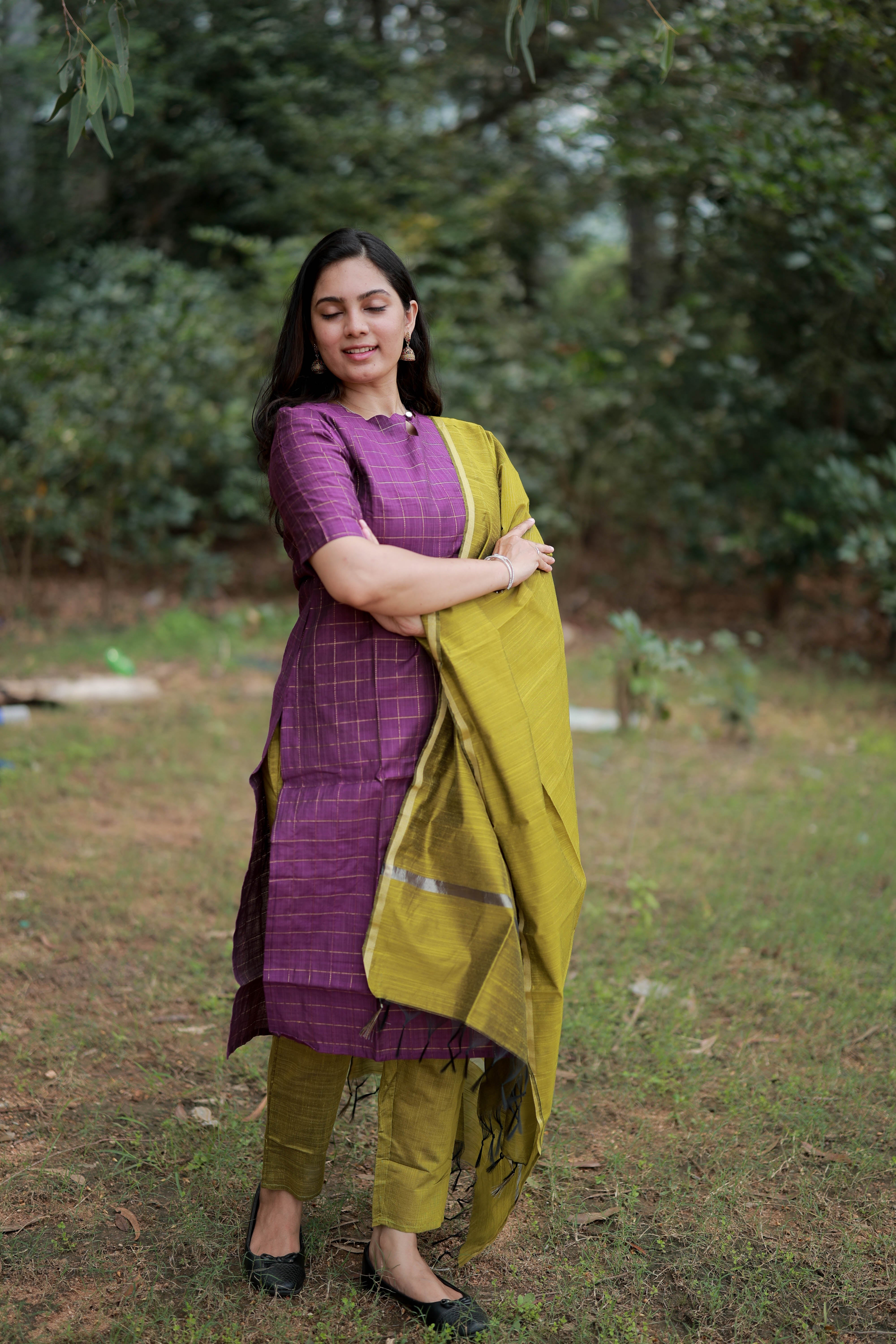 Premium Raw Silk Salwar Set-(Top,Bottom,Duppatta)- Feeding/Non Feeding-Wine