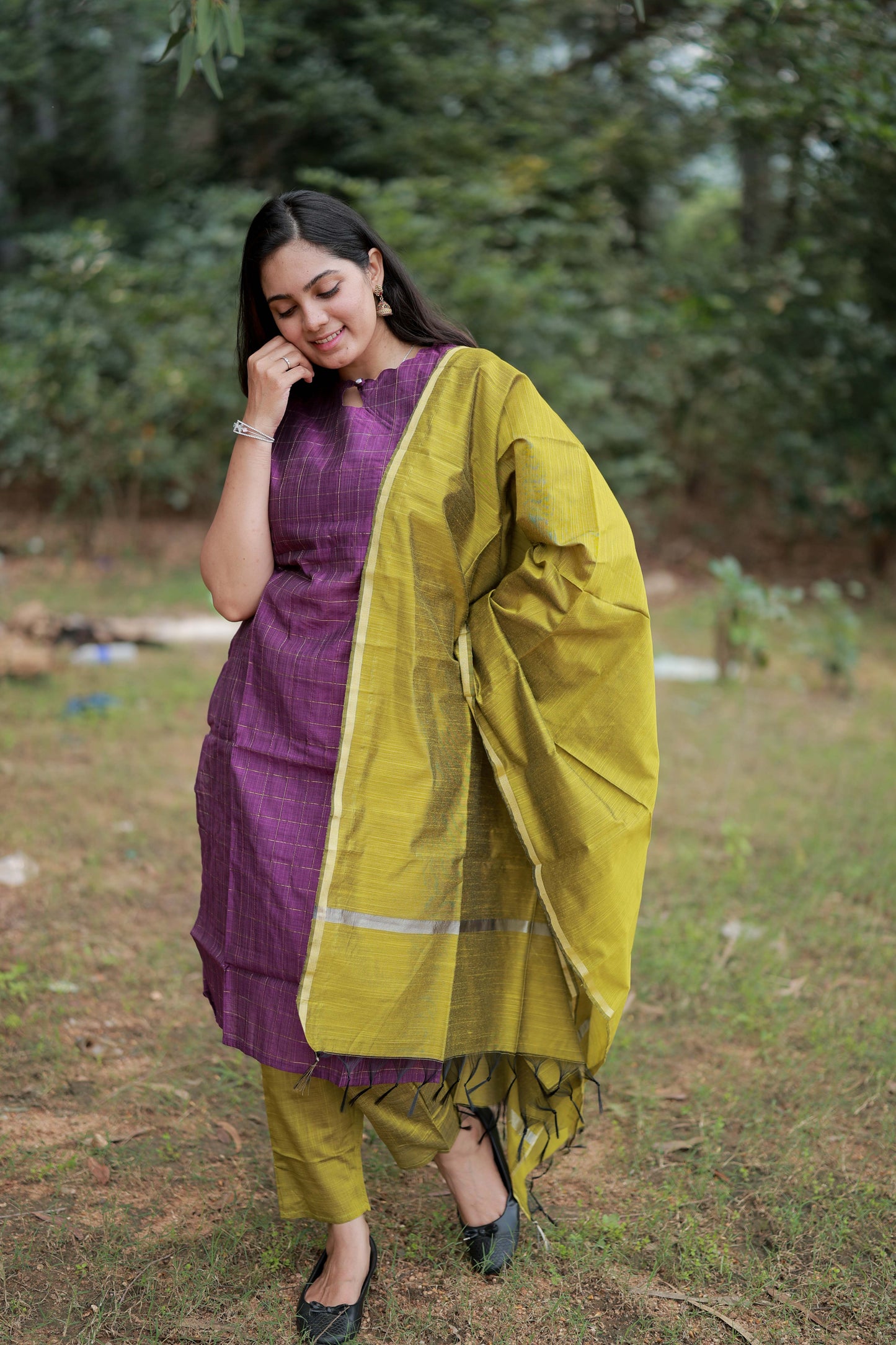 Premium Raw Silk Salwar Set-(Top,Bottom,Duppatta)- Feeding/Non Feeding-Wine FC0421