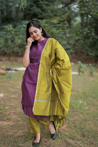 Premium Raw Silk Salwar Set-(Top,Bottom,Duppatta)- Feeding/Non Feeding-Wine FC0421