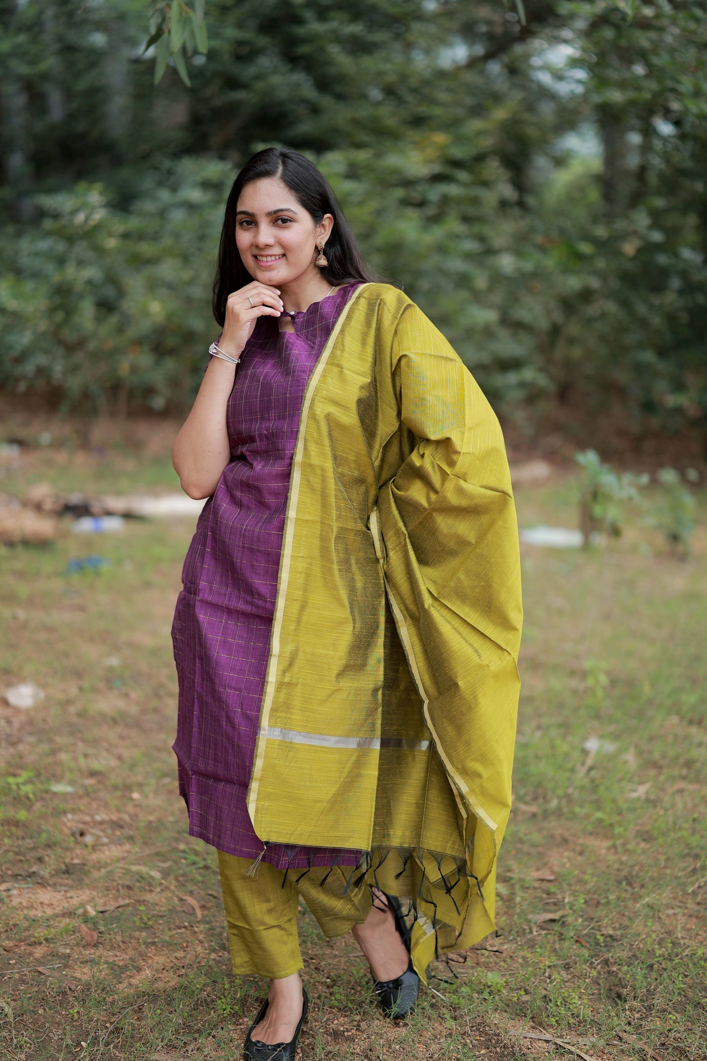 Premium Raw Silk Salwar Set-(Top,Bottom,Duppatta)- Feeding/Non Feeding-Wine FC0421