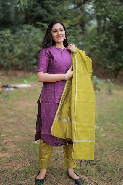 Premium Raw Silk Salwar Set-(Top,Bottom,Duppatta)- Feeding/Non Feeding-Wine FC0421