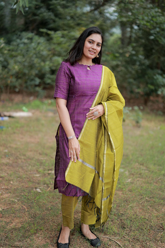 Premium Raw Silk Salwar Set-(Top,Bottom,Duppatta)- Feeding/Non Feeding-Wine FC0421