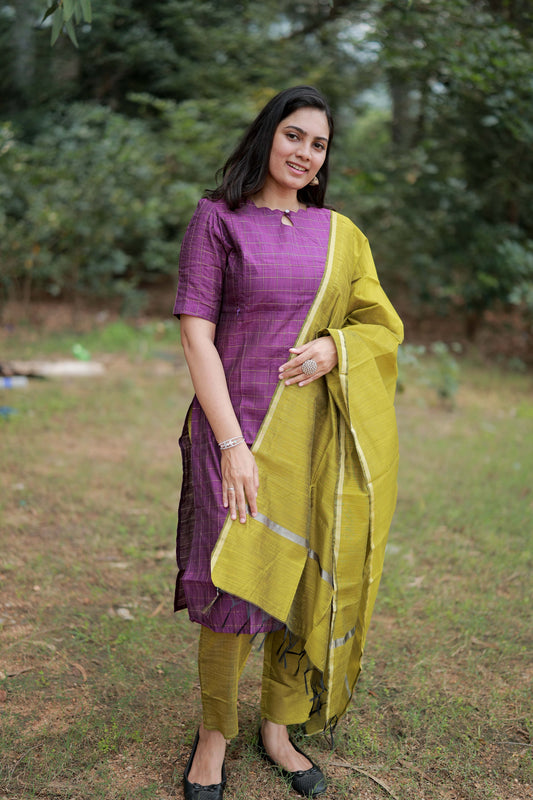 Premium Raw Silk Salwar Set-(Top,Bottom,Duppatta)- Feeding/Non Feeding-Wine