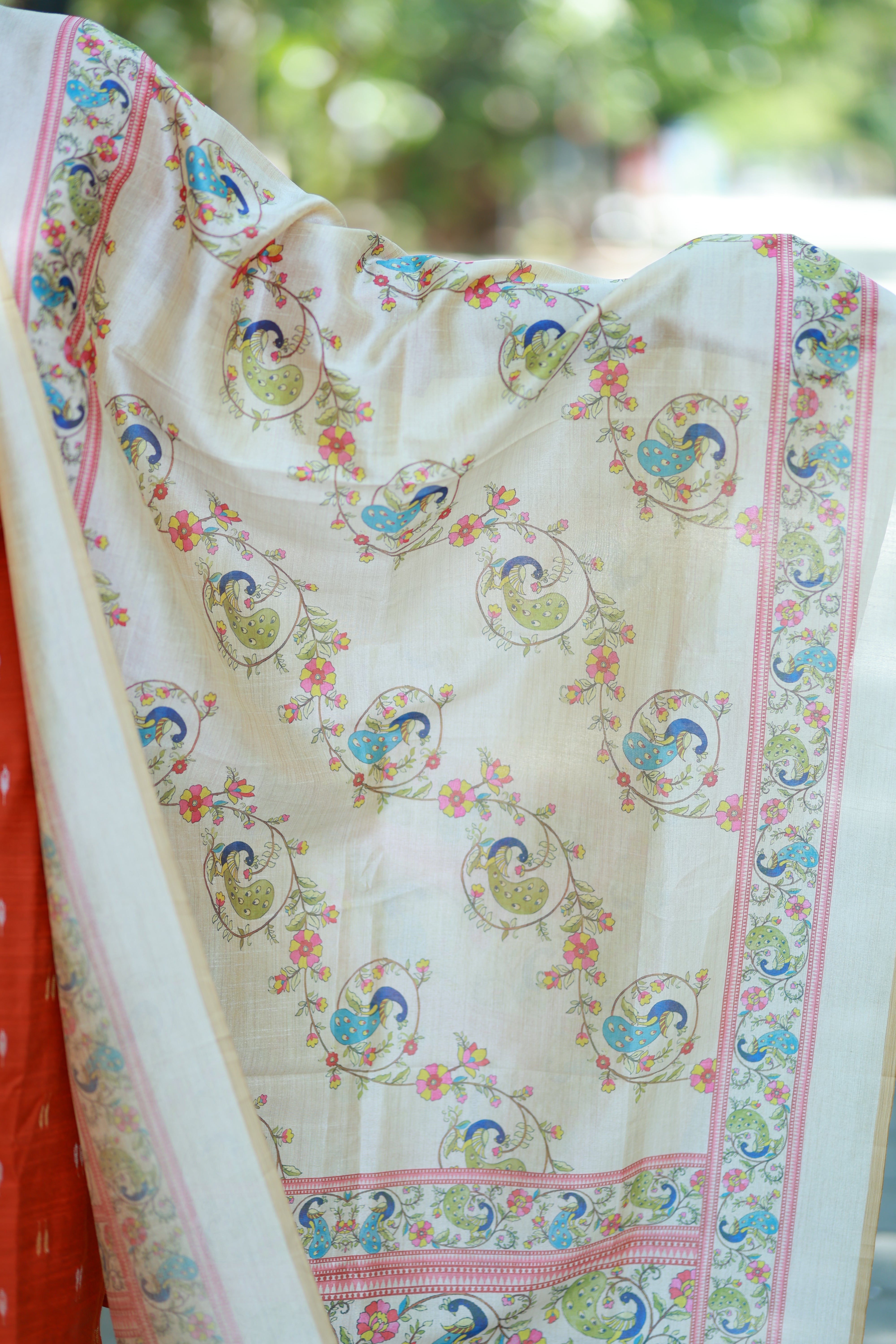 Premium Raw Silk With Kalamkari Printed Duppata Set(With lining)