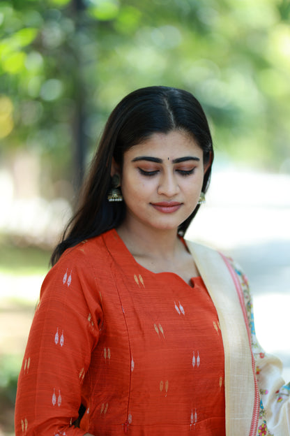 Premium Raw Silk With Kalamkari Printed Duppata Set(With lining)