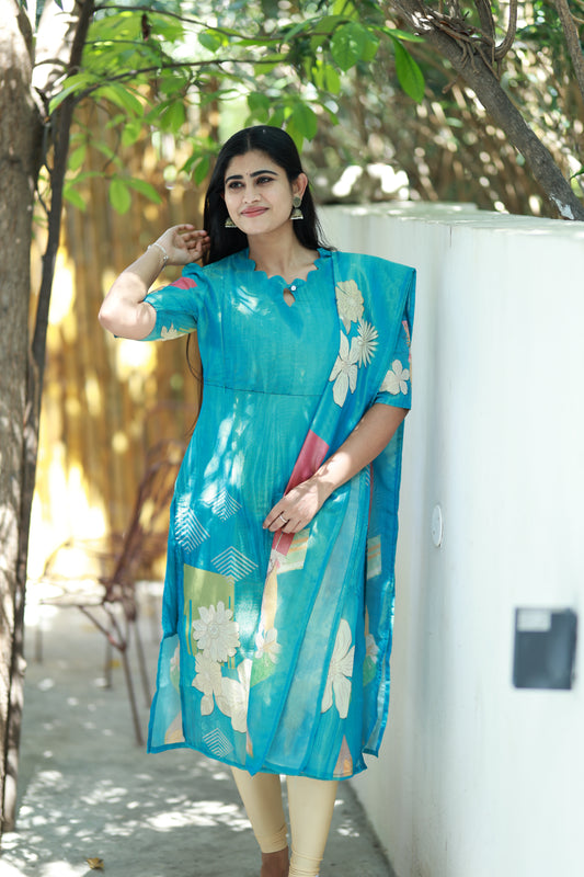Premium Tissue Digital Printed  Kurti and Dupatta Set FC0139
