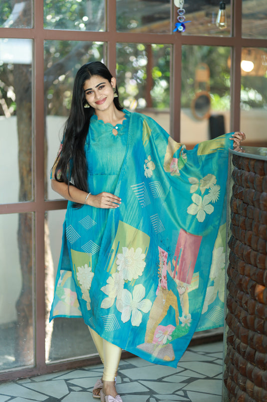 Premium Tissue Digital Printed  Kurti and Dupatta Set FC0139