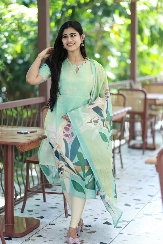 Premium Tissue Digital Printed  Kurti and Dupatta Set( Feeding/Non Feeding)