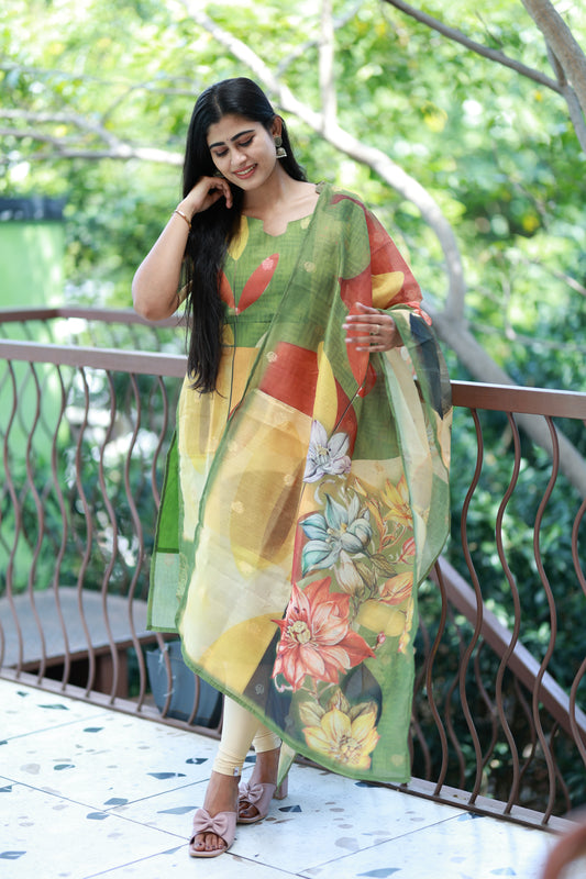 Premium Tissue Digital Printed  Kurti and Dupatta Set FC0136
