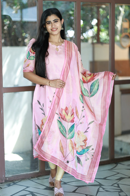 Premium Tissue Digital Printed  Kurti and Dupatta Set( Feeding/Non Feeding)