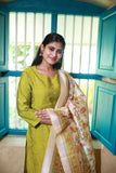 Premium Raw Silk With Kalamkari Printed Duppata Set(With lining)Green