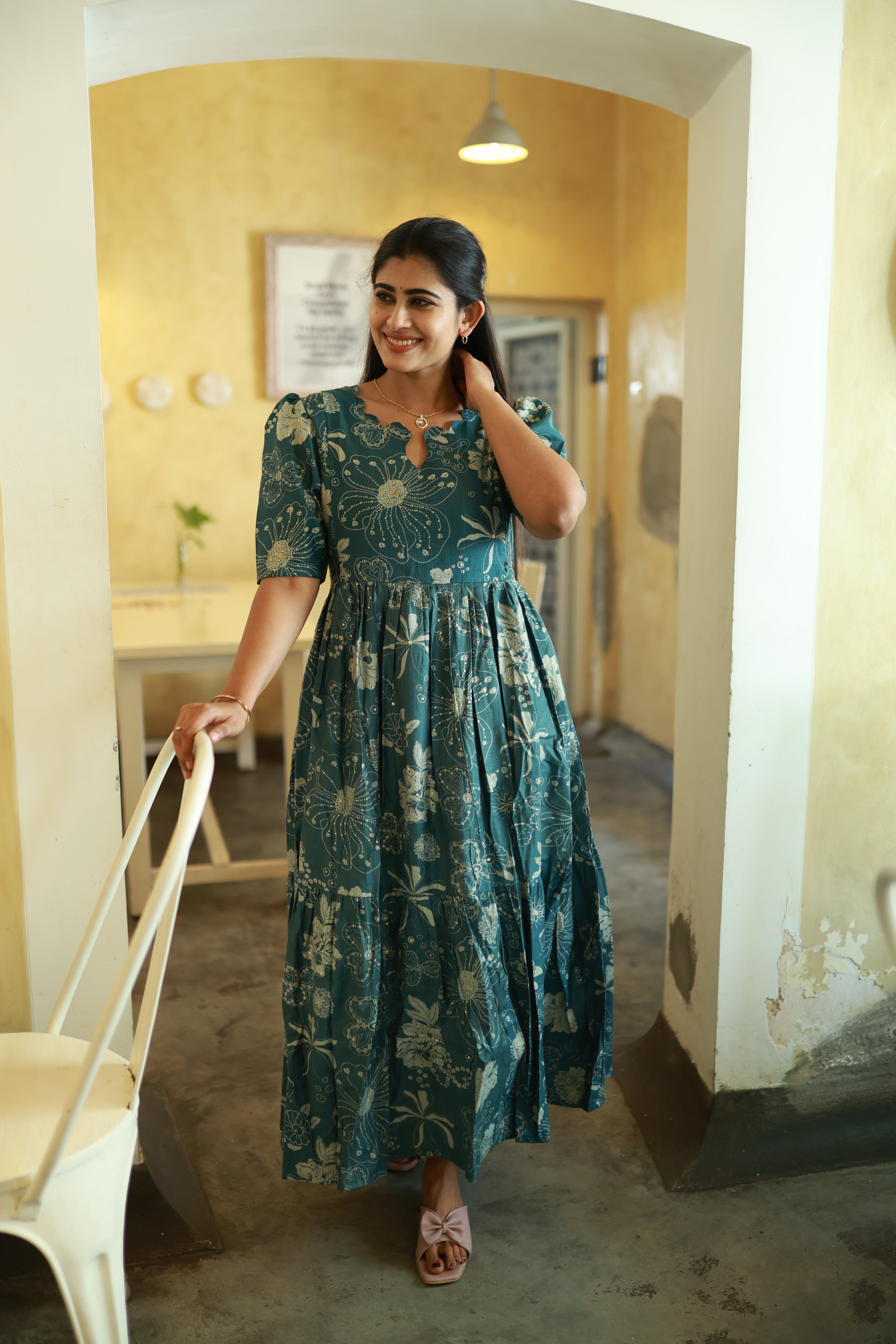 FESTIVE SPECIAL Feeding/Non feeding- Premium Vatican Fabric 2-tier Maxi with Cotton lining 011 Green