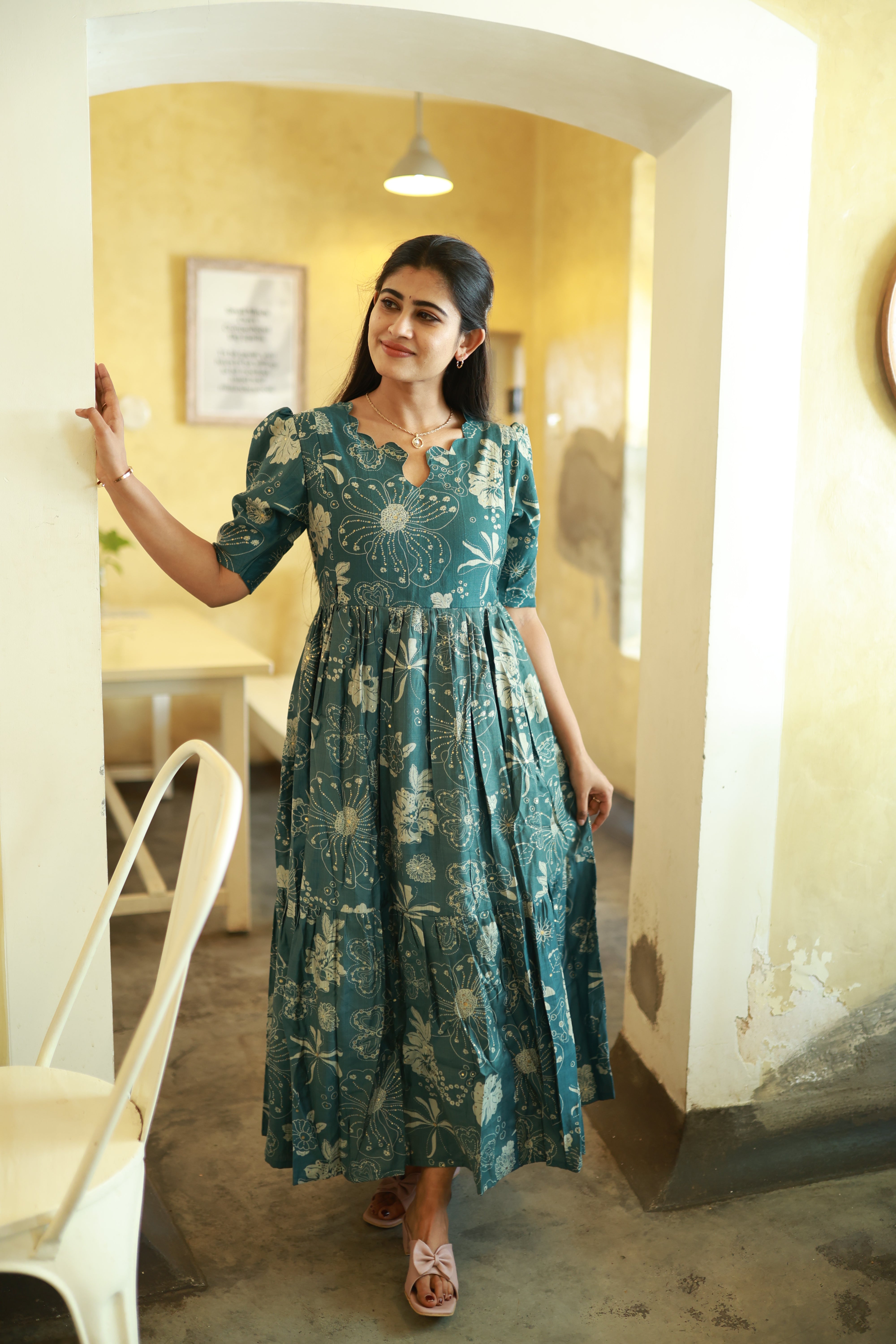 FESTIVE SPECIAL Feeding/Non feeding- Premium Vatican Fabric 2-tier Maxi with Cotton lining 011 Green