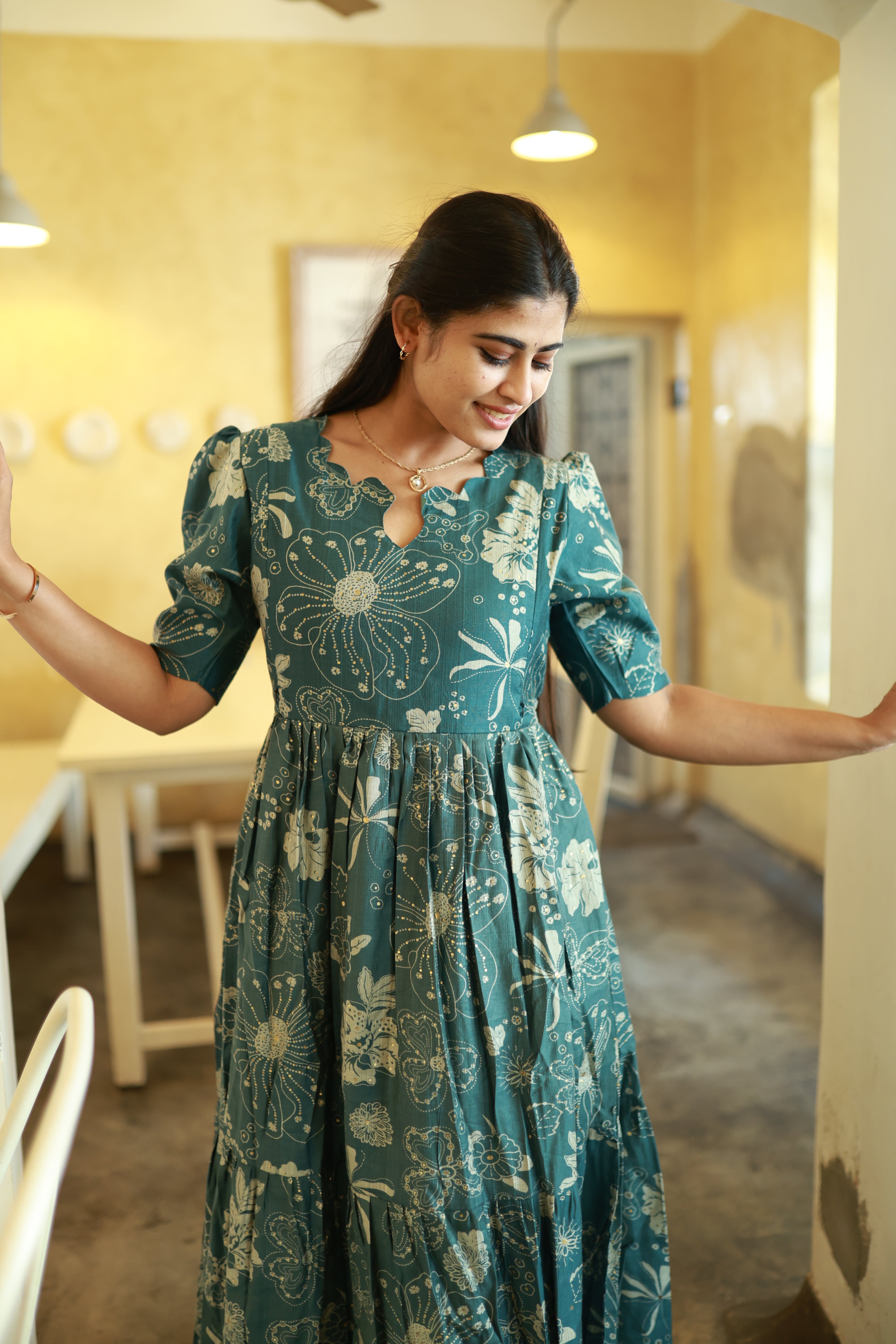 FESTIVE SPECIAL Feeding/Non feeding- Premium Vatican Fabric 2-tier Maxi with Cotton lining 011 Green