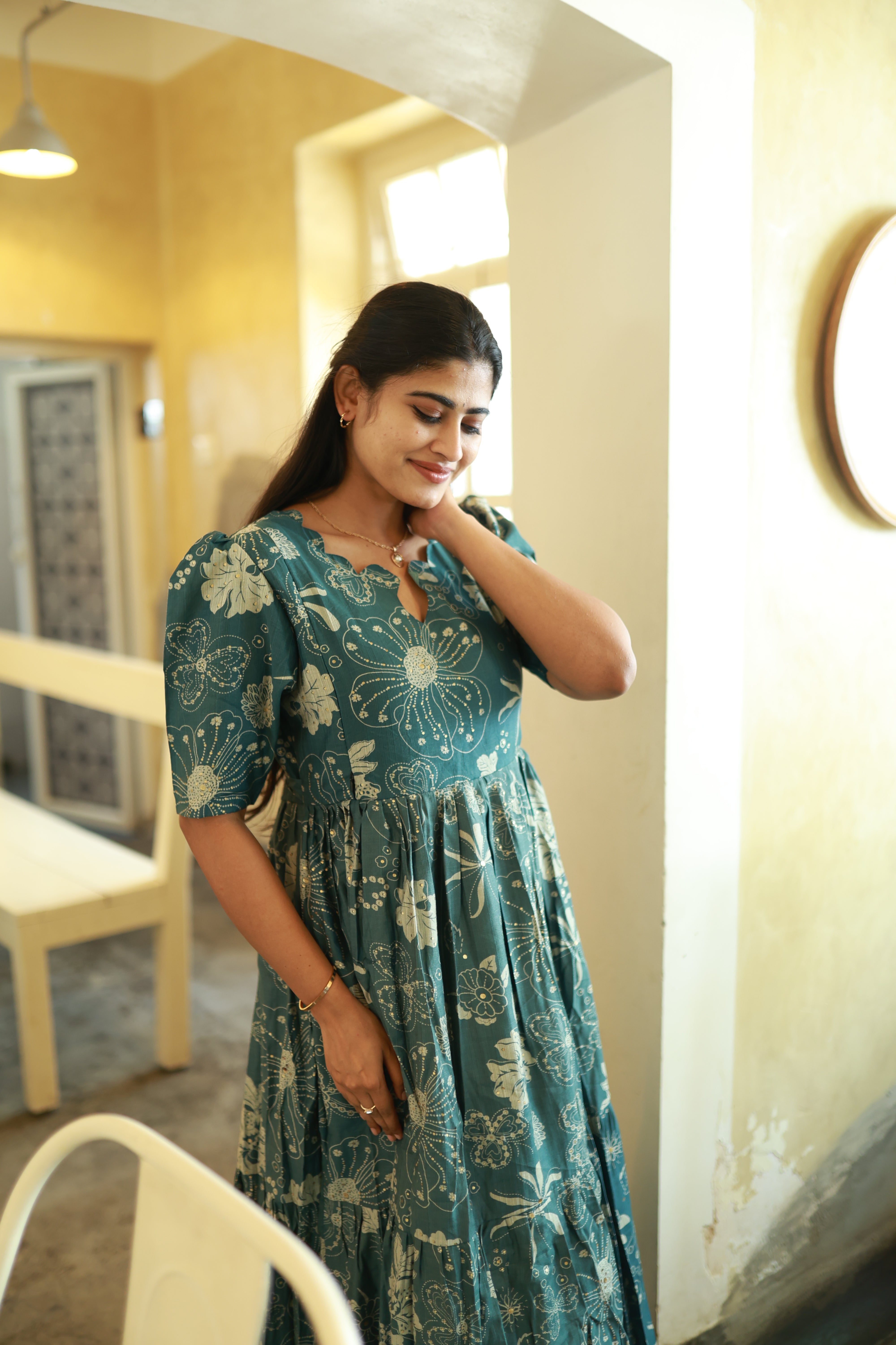 FESTIVE SPECIAL Feeding/Non feeding- Premium Vatican Fabric 2-tier Maxi with Cotton lining 011 Green