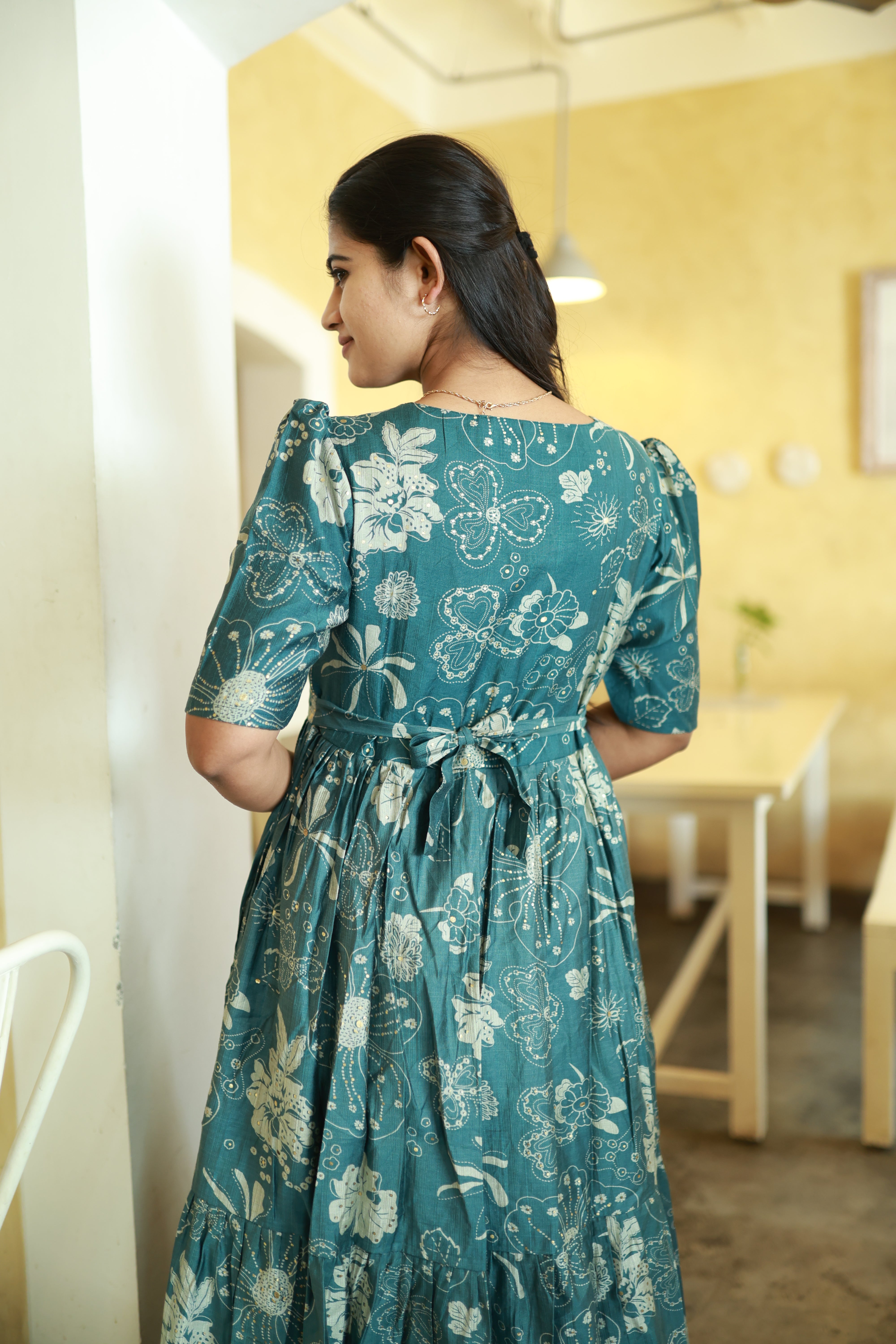 FESTIVE SPECIAL Feeding/Non feeding- Premium Vatican Fabric 2-tier Maxi with Cotton lining 011 Green