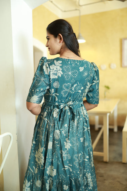 FESTIVE SPECIAL Premium Vatican Fabric 2-tier Maxi with Cotton lining Green FC0082