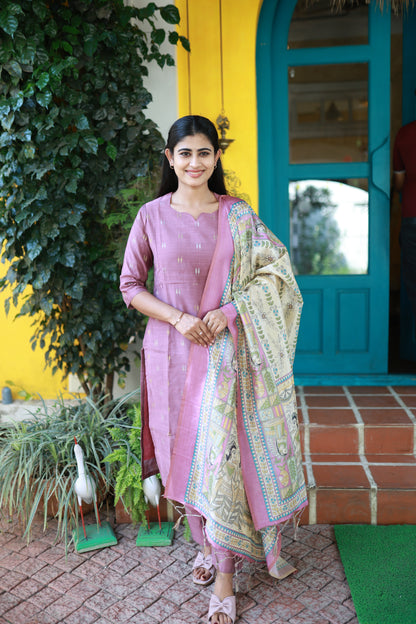 Premium Raw Silk With Kalamkari Printed Duppata Set(With lining)LP FC0280